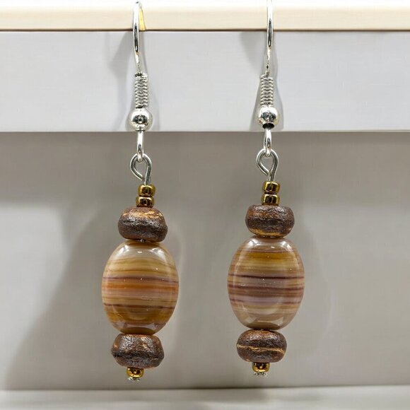 Striped Agate Earrings Handmade - Picture 2 of 4